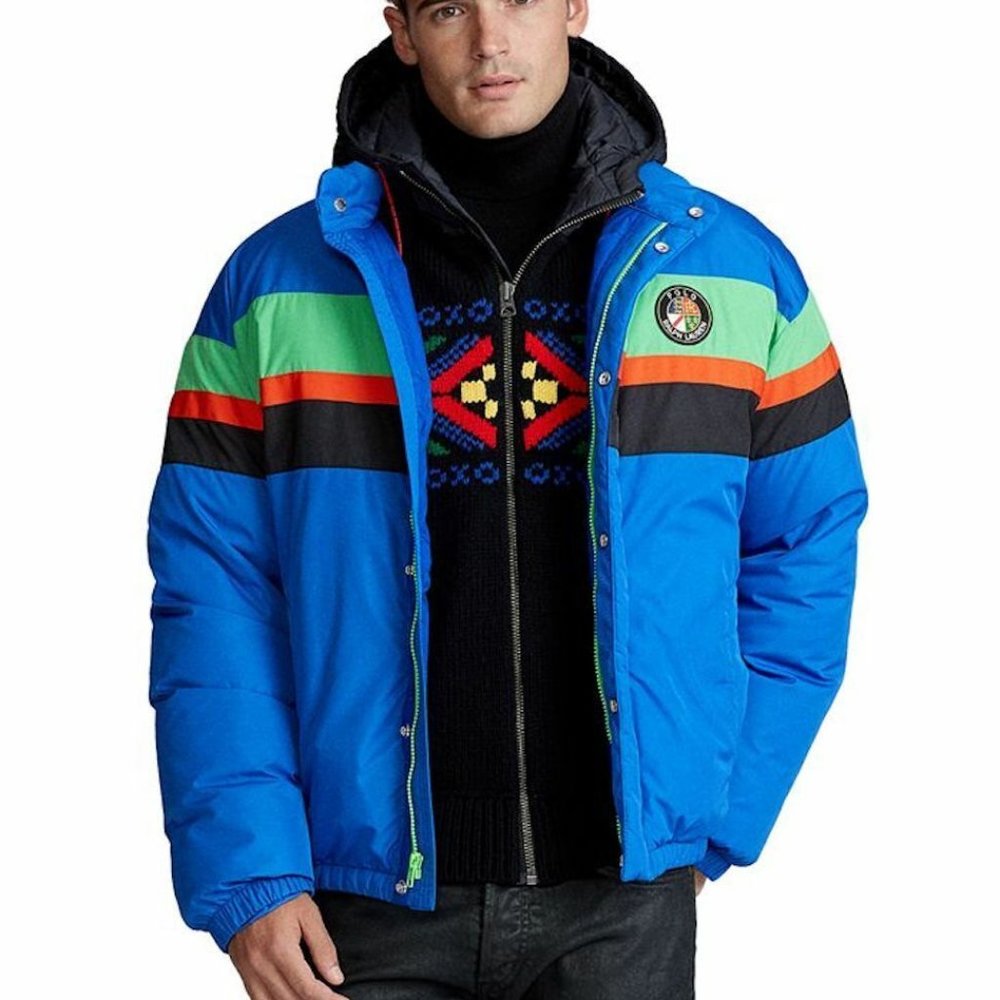 Polo Ralph Lauren Blue Striped Holiday Down Jacket